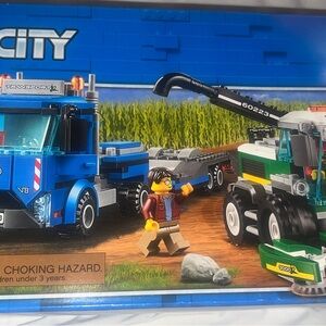 Lego Blue and Green Building Set with Transport Truck and Harvester